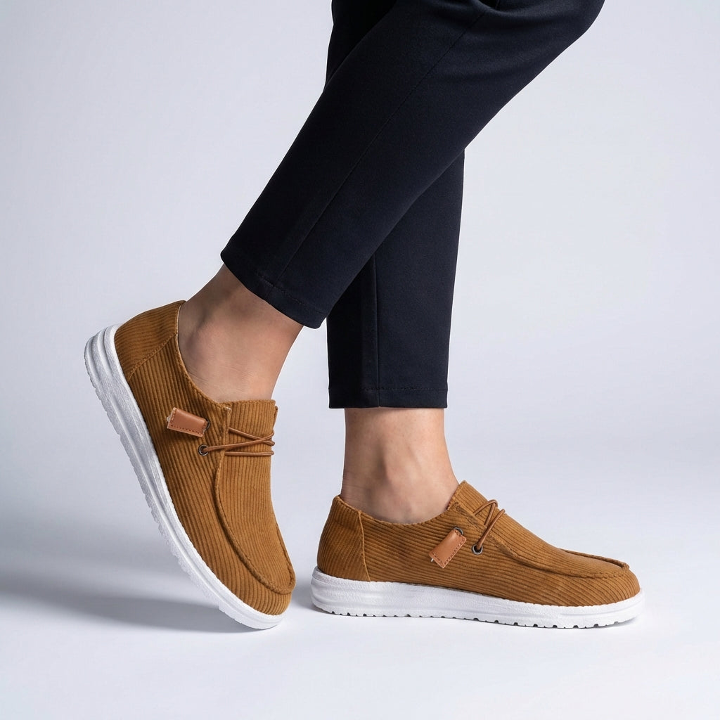 Isabella Ribbed Slip-On Loafers | Decorative Lacing White Sole Loafers