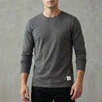 Archie Regular Fit Long Sleeve T-Shirt | Solid Crewneck Ribbed Collar T-Shirt