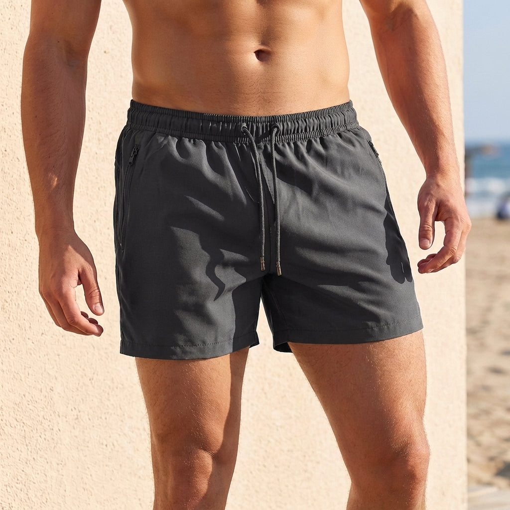 Regular Fit Drawstring Waist Short Swim Trunks for Men – Athletic Comfort & Support