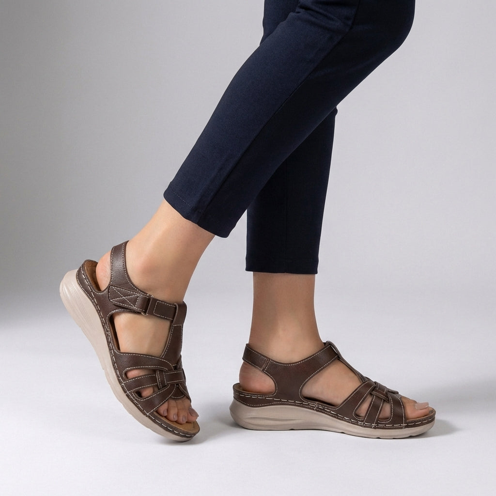 Isla Orthopedic Open Toe Wedge Sandals | Cross-Strap Stitching Sandals