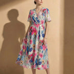 Isla A-Line Dress | Short Sleeve Wrap Front Tie-Back Midi Dress