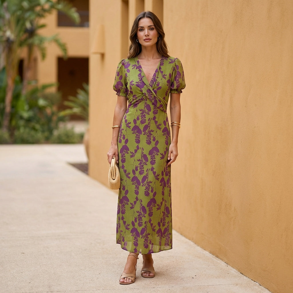 Giulia A-Line Maxi Dress | Wrap Front V-Neck Dress