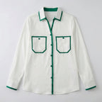 Isabella Relaxed Fit Button-Front Shirt | Contrast Trim Chest Pockets Shirt