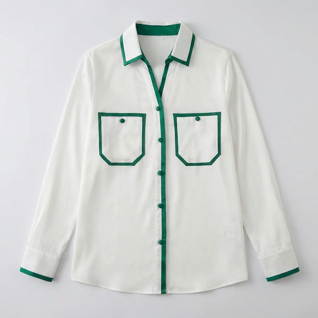 Isabella Relaxed Fit Button-Front Shirt | Contrast Trim Chest Pockets Shirt