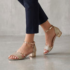 Orthopedic Metallic Block Heel Ankle Strap Heeled Sandals for Women – Comfortable Support & Style