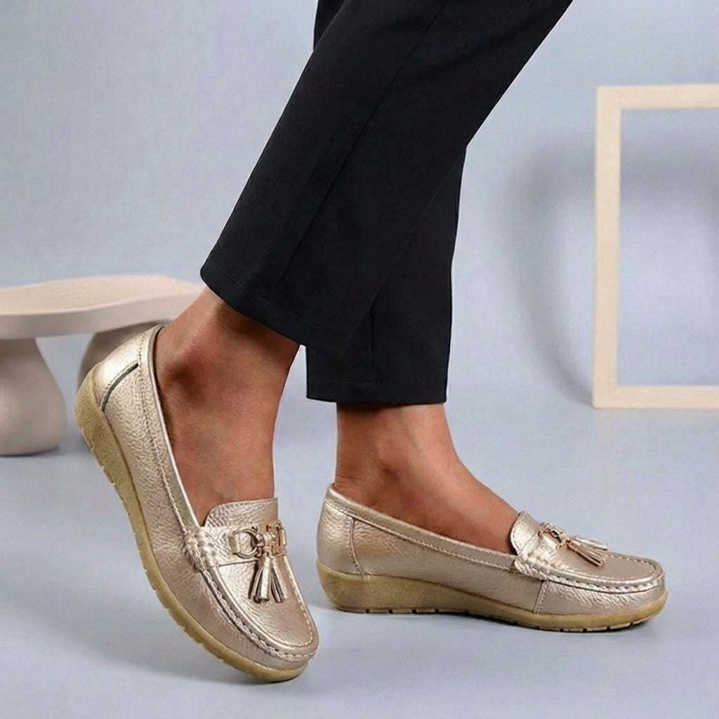 Isla Slip-On Moccasins | Tasseled Topstitching Moccasins