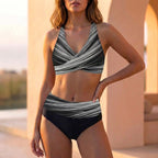 Fitted Striped Wrap Front Bikini Set for Women – Stylish Beachwear Comfort
