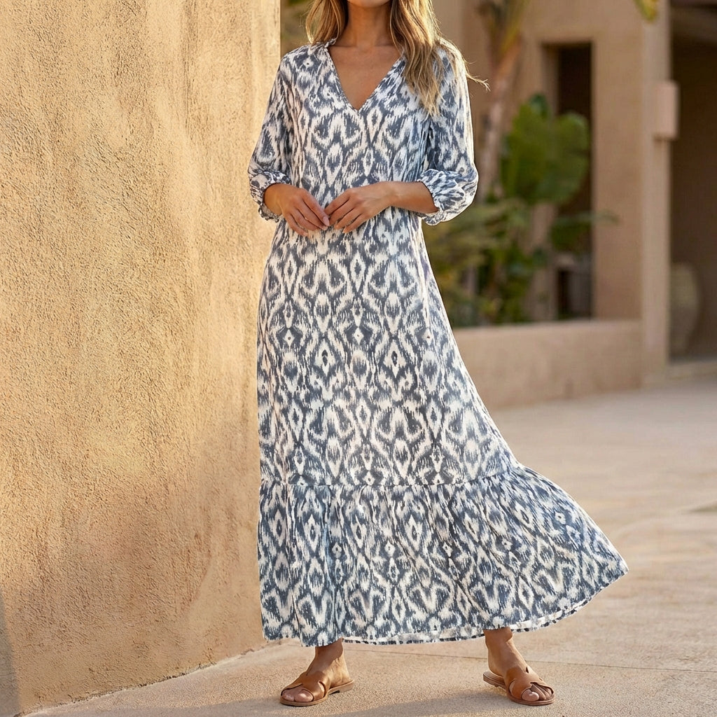 Isabella Maxi Dress | V Neck Ruffled Hem Dress