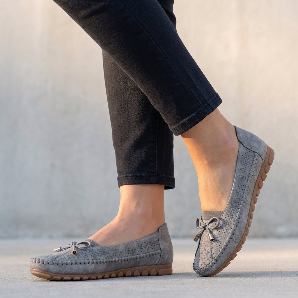 Perforated Bow Accent Orthopedic Loafers for Women – Comfortable Supportive Design