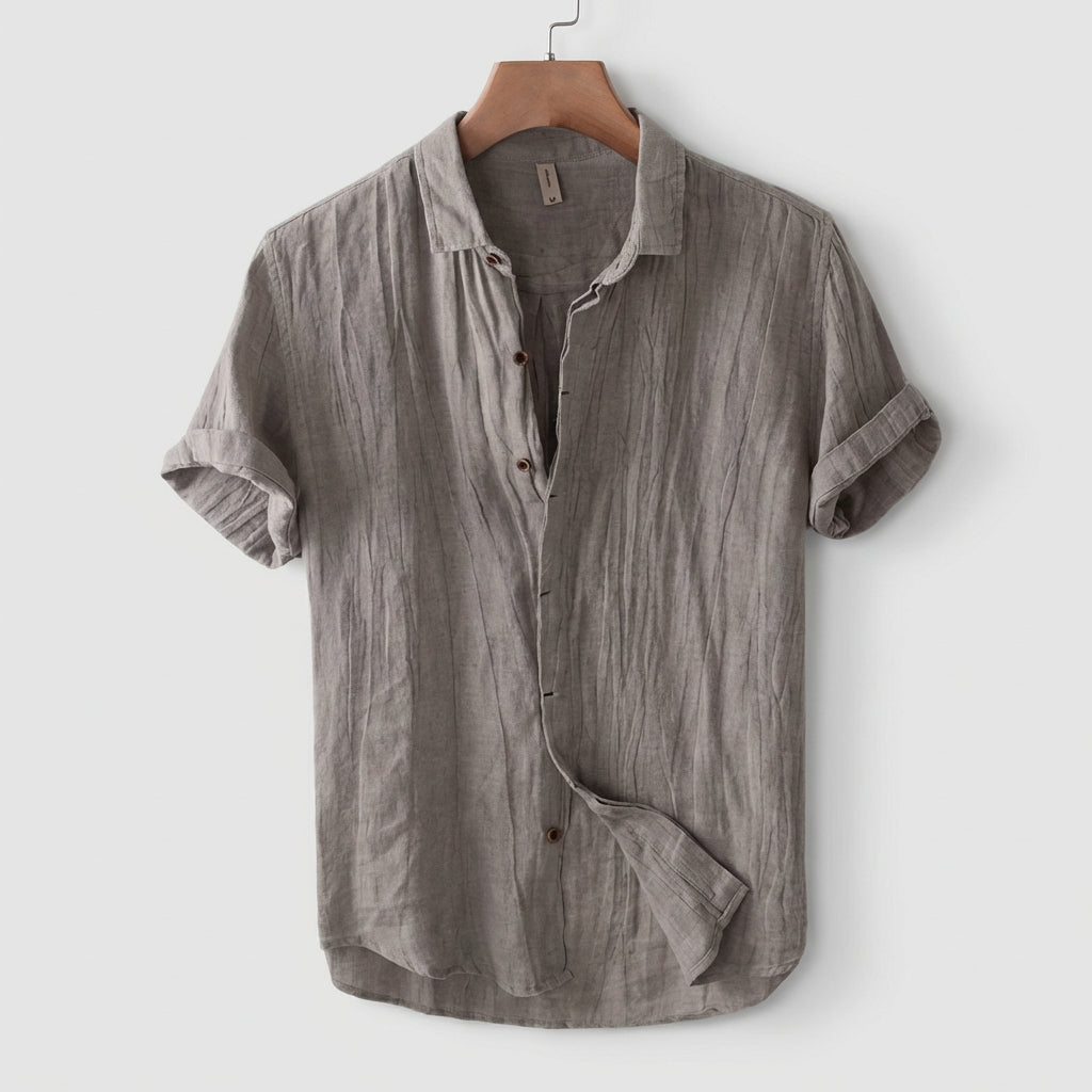 Relaxed Fit Crinkled Button-Up Shirt for Men – Casual Comfort & Style