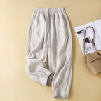 Relaxed Fit Lace Trim Ankle-Length Tapered Pants for Women – Comfortable Casual Style