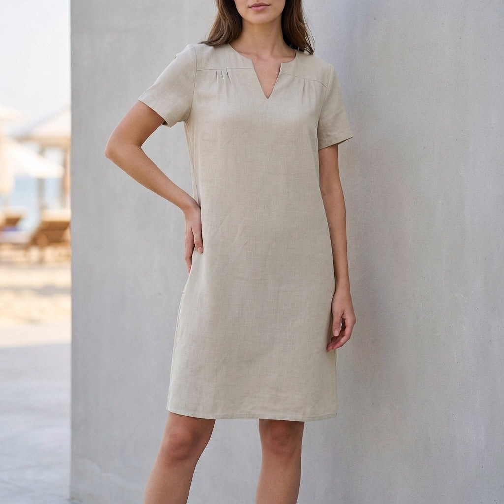 Relaxed Fit V-Neck Mini Tunic Dress for Women – Breathable & Stylish Comfort
