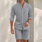 Freddie Relaxed Fit Long Sleeve Shirt & Shorts Set | Casual Set