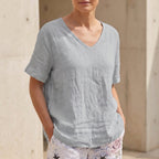 Relaxed Fit V-Neck Short Sleeve Top for Women – Casual Comfort & Versatility