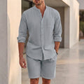 Relaxed Fit Button-Up Shirt and Shorts Set for Men – Casual Comfortable Style