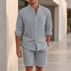 Relaxed Fit Button-Up Shirt and Shorts Set for Men – Casual Comfortable Style