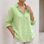 Relaxed Fit Collared Button Front Popover Blouse for Women – Stylish Casual Comfort