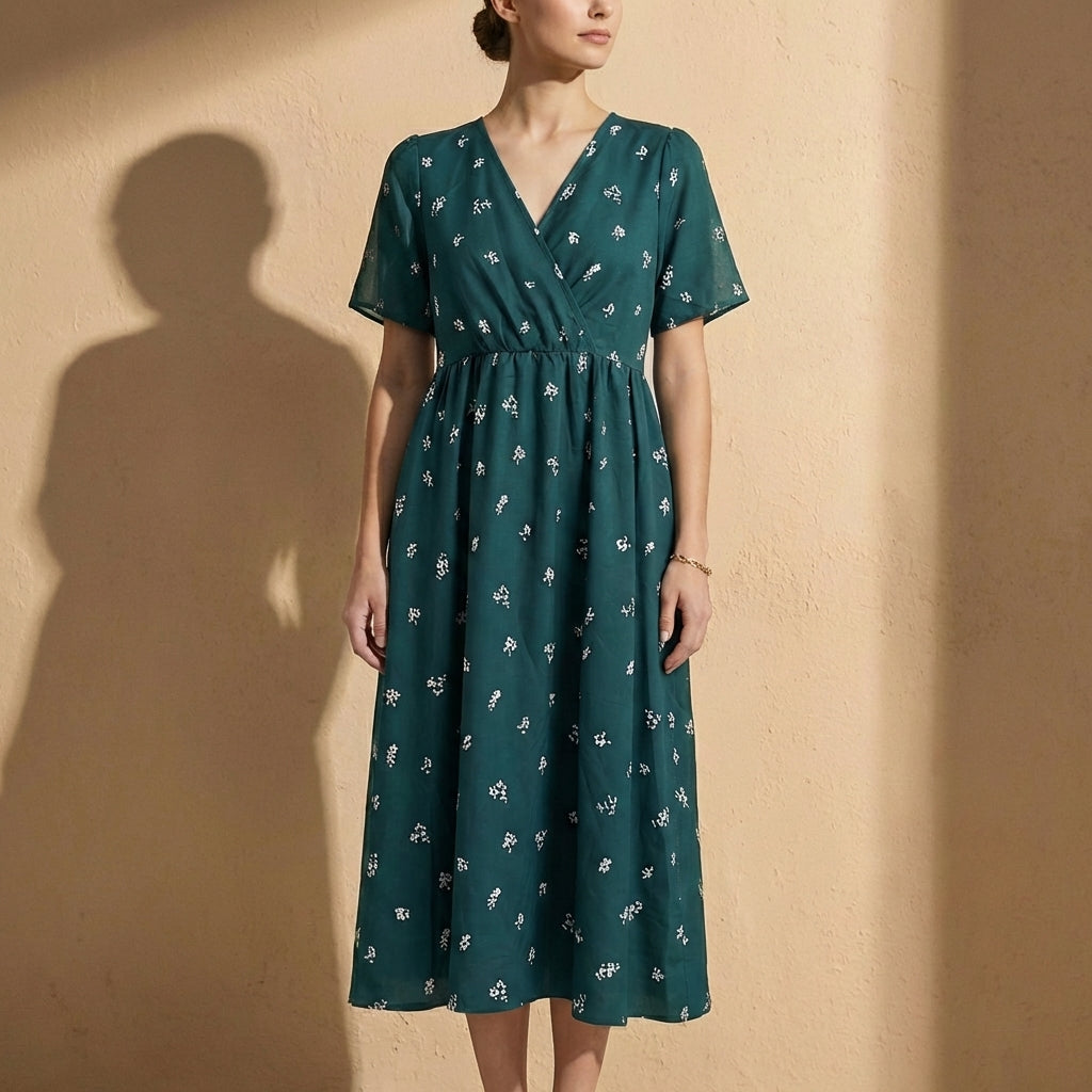 Isla A-Line Dress | Short Sleeve Wrap Front Tie-Back Midi Dress