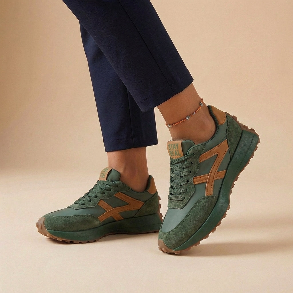 Isla Orthopedic Low-Top Sneakers | Contrast Panels Lace-Up Sneakers