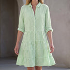 Isla Relaxed Fit Shirt Dress | Striped Button Front Shirt Dress