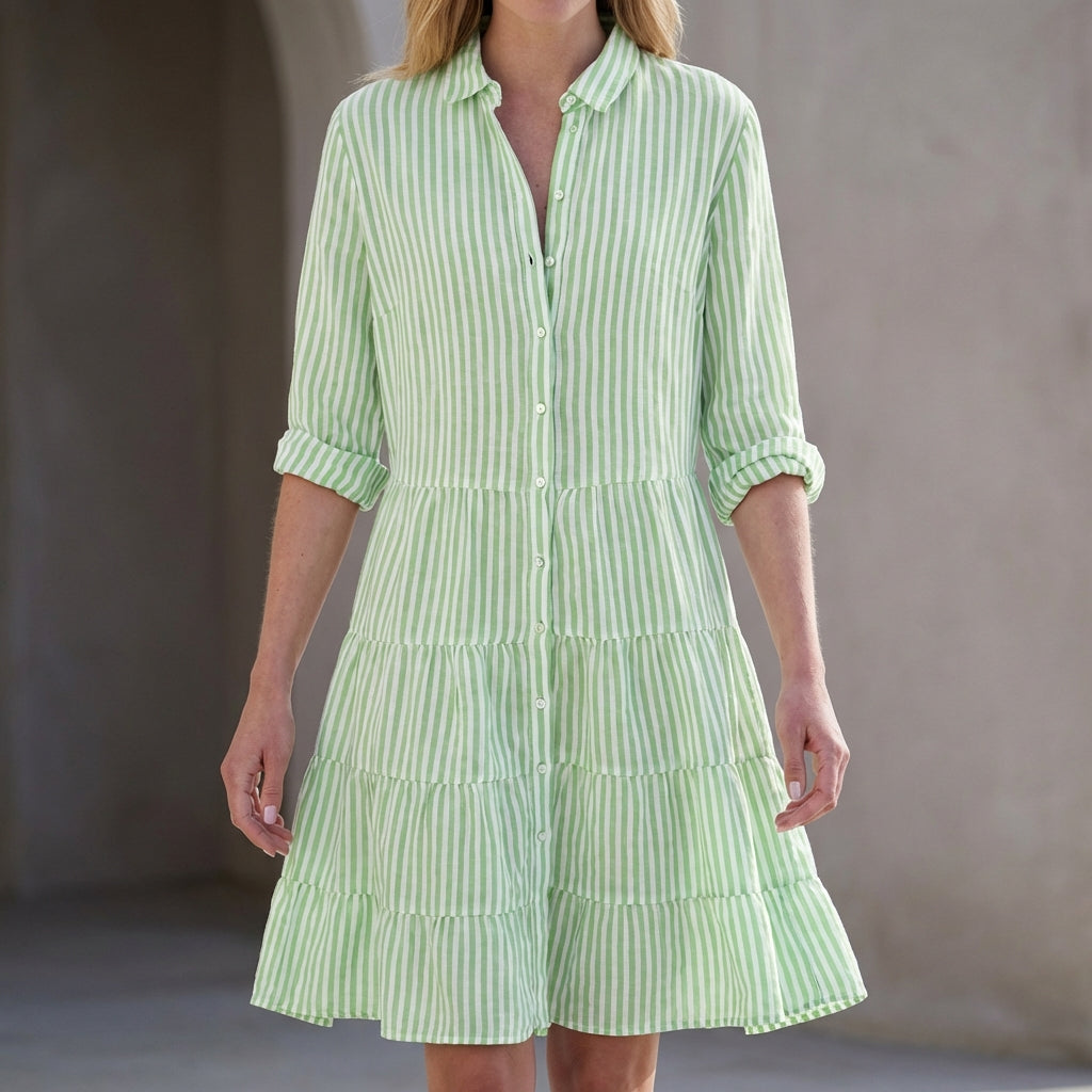 Isla Relaxed Fit Shirt Dress | Striped Button Front Shirt Dress