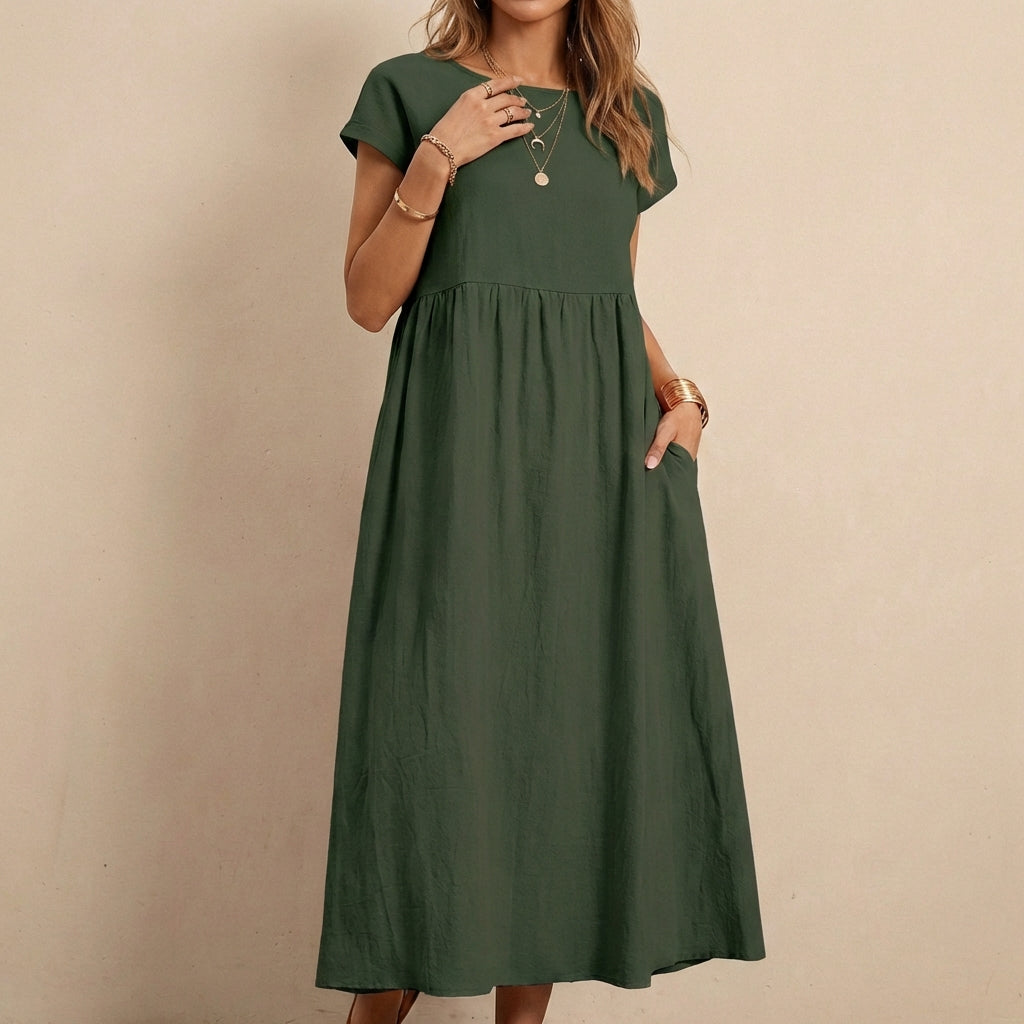 Relaxed Fit Midi Smock Dress for Women – Comfortable & Stylish Wear