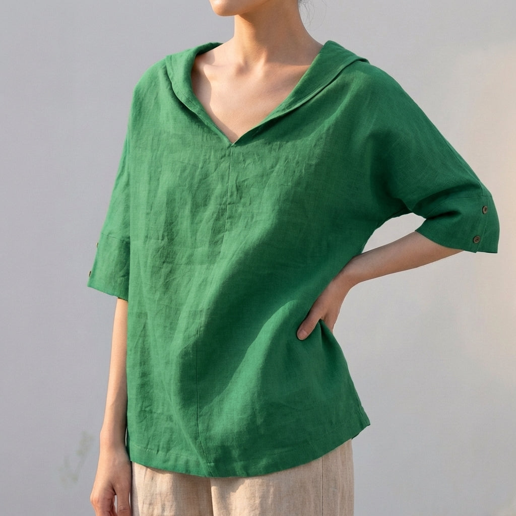 Relaxed Fit Collared Blouse for Women – Casual Stylish Comfort