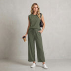 Relaxed Fit Muscle Tank and Wide-Leg Cropped Trousers Set for Women – Comfortable Casual Style