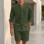 Relaxed Fit Button-Up Shirt and Shorts Set for Men – Casual Comfortable Style