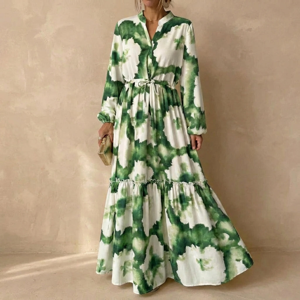 Isabella A-Line Maxi Dress | V-Neck Puff Sleeve Dress