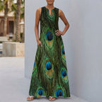 Relaxed Fit Floral Sleeveless Maxi Dress for Women – Stylish Comfort With Pockets
