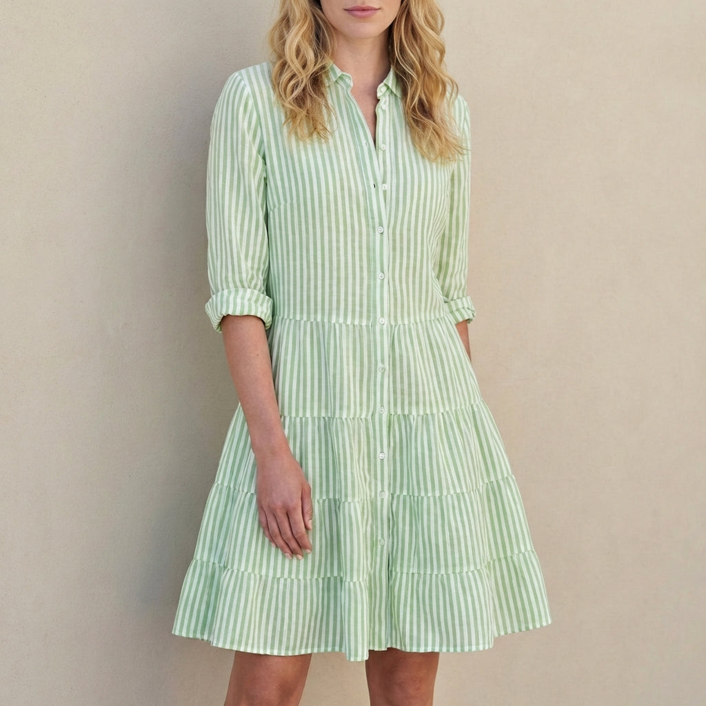 Relaxed Fit Striped Collared Shirt Dress for Women – Casual Comfortable Style