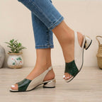 Embossed Peep Toe Colorblock Block Heel Slingback Sandals for Women – Stylish & Comfortable