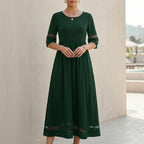 A-Line Maxi Dress with Mesh Panels and Pockets for Women – Stylish Comfortable Design