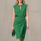 Fitted Ruched Keyhole Neck Knee-Length Cocktail Dress for Women – Elegant & Comfortable Design