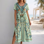 Bohemian A-Line Scoop Neck Maxi Dress for Women – Stylish & Comfortable Vacation Wear