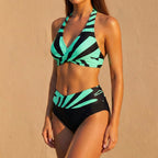 Lily Striped Twist Front Two-Piece Set | Halter Bikini Top High-Waisted Bikini Bottom