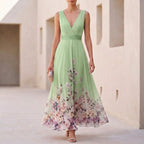 Amelia A-Line Maxi Dress | Floral V-Neck Sleeveless Dress