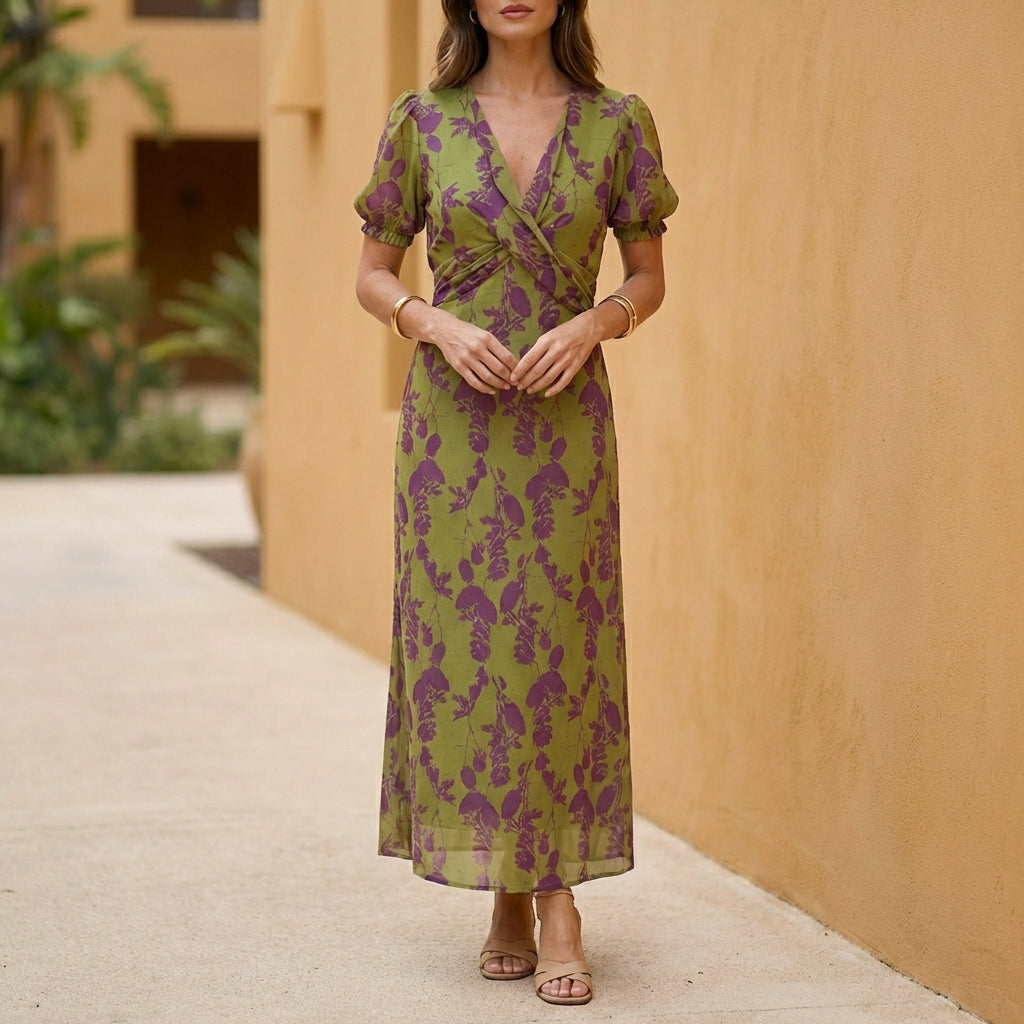 Giulia A-Line Maxi Dress | Wrap Front V-Neck Dress