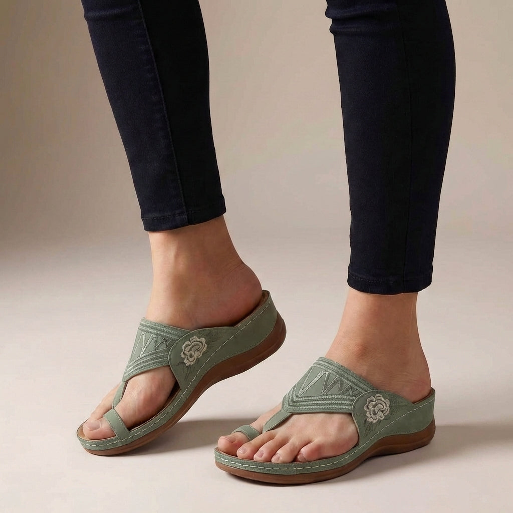 Daisy Orthopedic Wedge Sandals | Floral Embroidered Wedge Sandals