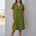Relaxed Fit V-Neck Mini Tunic Dress for Women – Breathable & Stylish Comfort