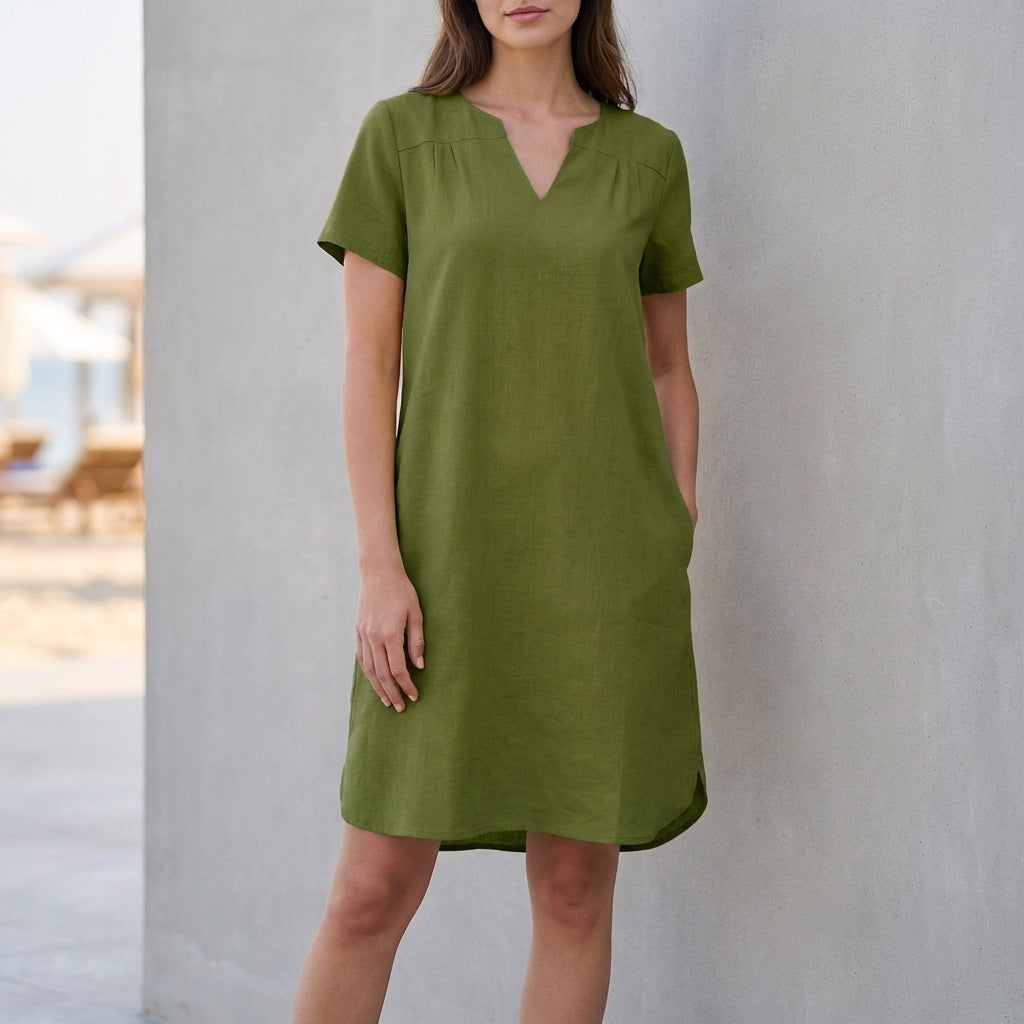 Relaxed Fit V-Neck Mini Tunic Dress for Women – Breathable & Stylish Comfort