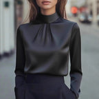 Pleated Mock Neck Blouse for Women – Elegant Formal Comfort