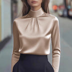 Pleated Mock Neck Blouse for Women – Elegant Formal Comfort