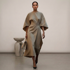 Olivia Batwing Sleeve Wrap Front Belted Maxi Dress | Slit Dress