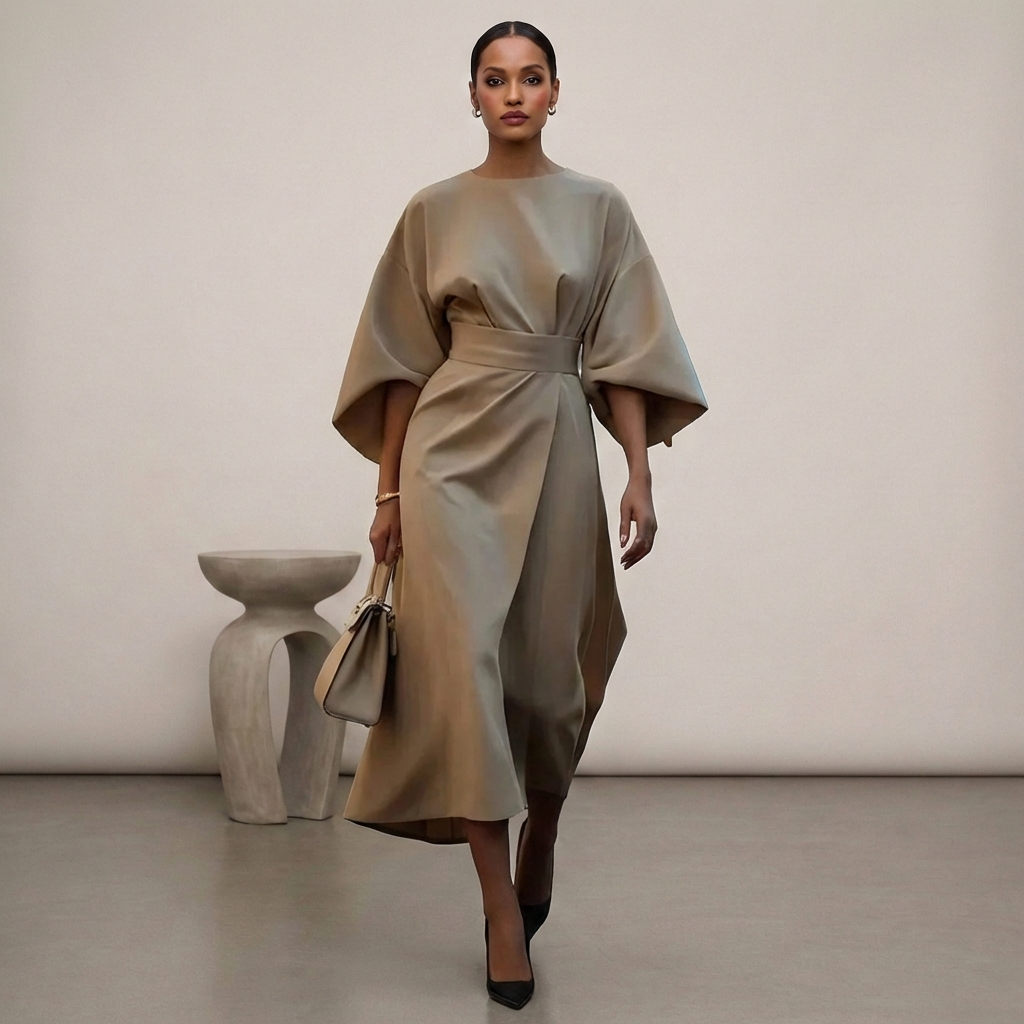 Olivia Batwing Sleeve Wrap Front Belted Maxi Dress | Slit Dress