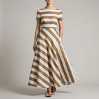 A-Line Ankle-Length Striped Maxi Dress with Pockets for Women – Stylish & Comfortable