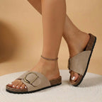 Isla Orthopedic Open-Toe Slide Sandals | Adjustable Buckle Cork Slide Sandals