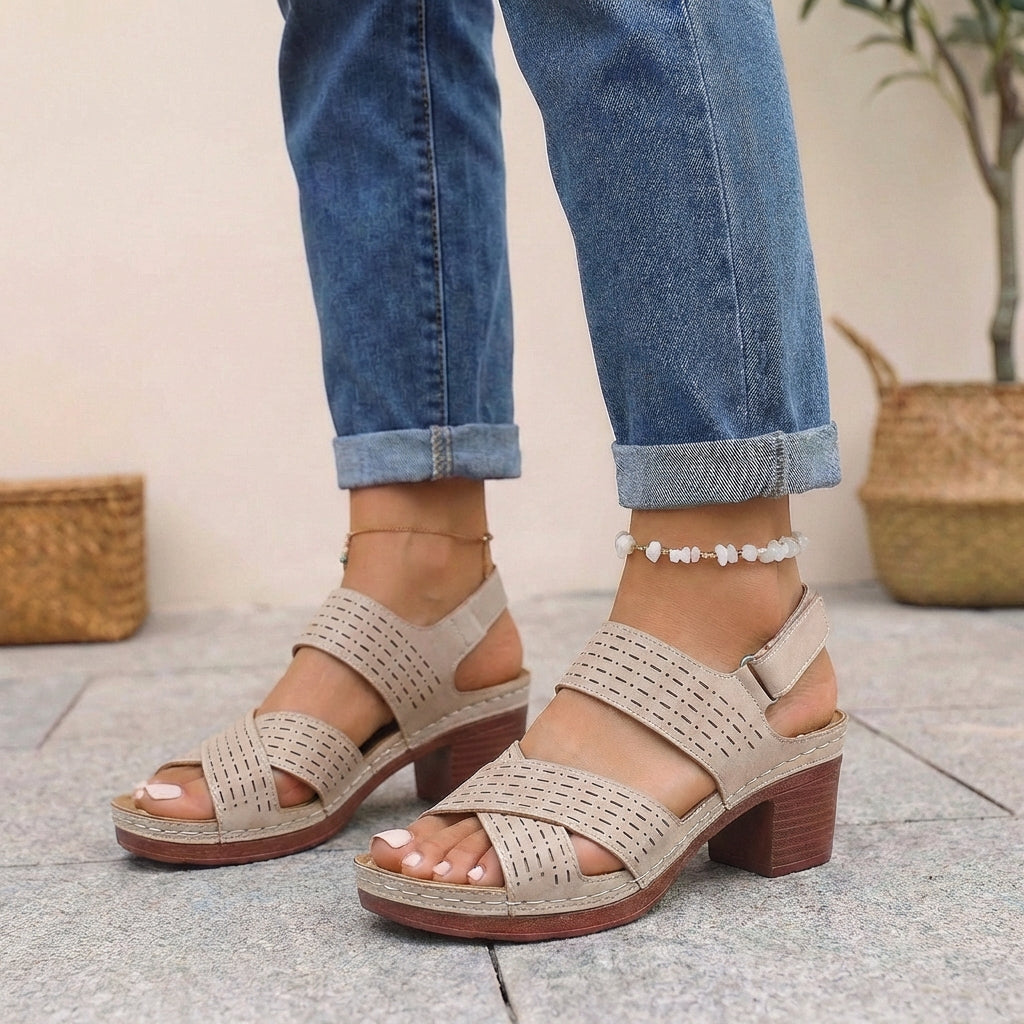Sienna Orthopedic Platform Block Heel Sandals | Open Toe Cut Out Sandals