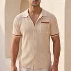 Relaxed Fit Striped Knit Polo Shirt for Men – Stylish Casual Comfort